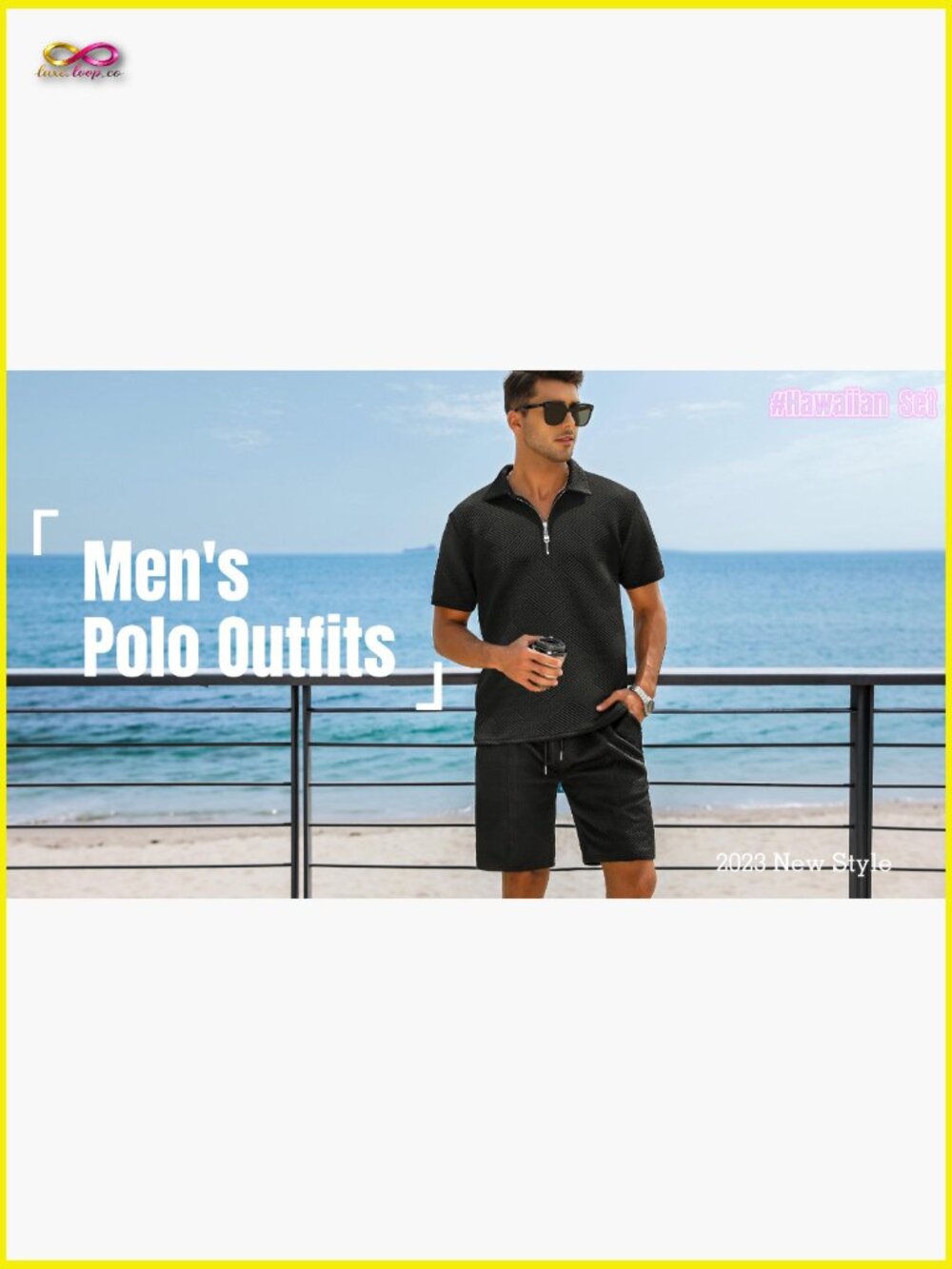 Men's Polo Shirt and Shorts Set Zipper 2 Piece Outfits Casual Athleisure Summer - Picture 6 of 7